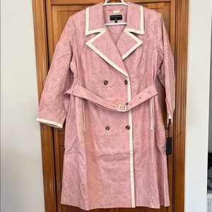 Kathy Ireland Pink Trench Coat with White Trim